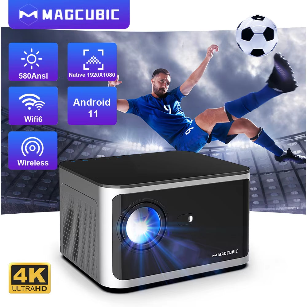 Proyector inteligente Android 11 4K 580 ANSI 1920*1080P Full HD Wifi6 BT5.0 Allwinner H713 Control por voz Cine en casa