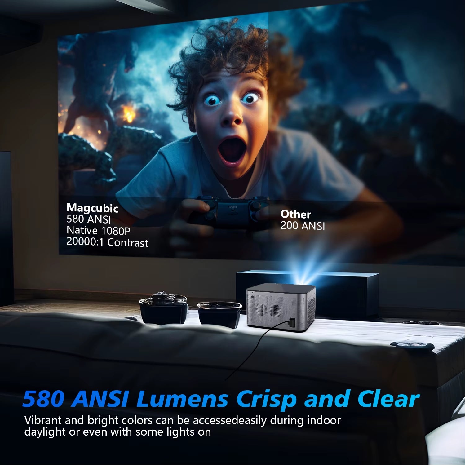 Proyector inteligente Android 11 4K 580 ANSI 1920*1080P Full HD Wifi6 BT5.0 Allwinner H713 Control por voz Cine en casa